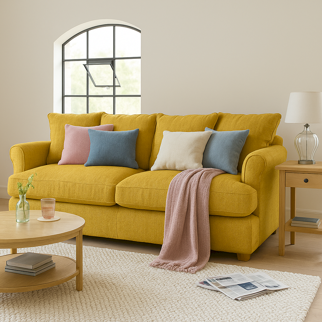 Azriah Linen Yellow  Comfy Sofa