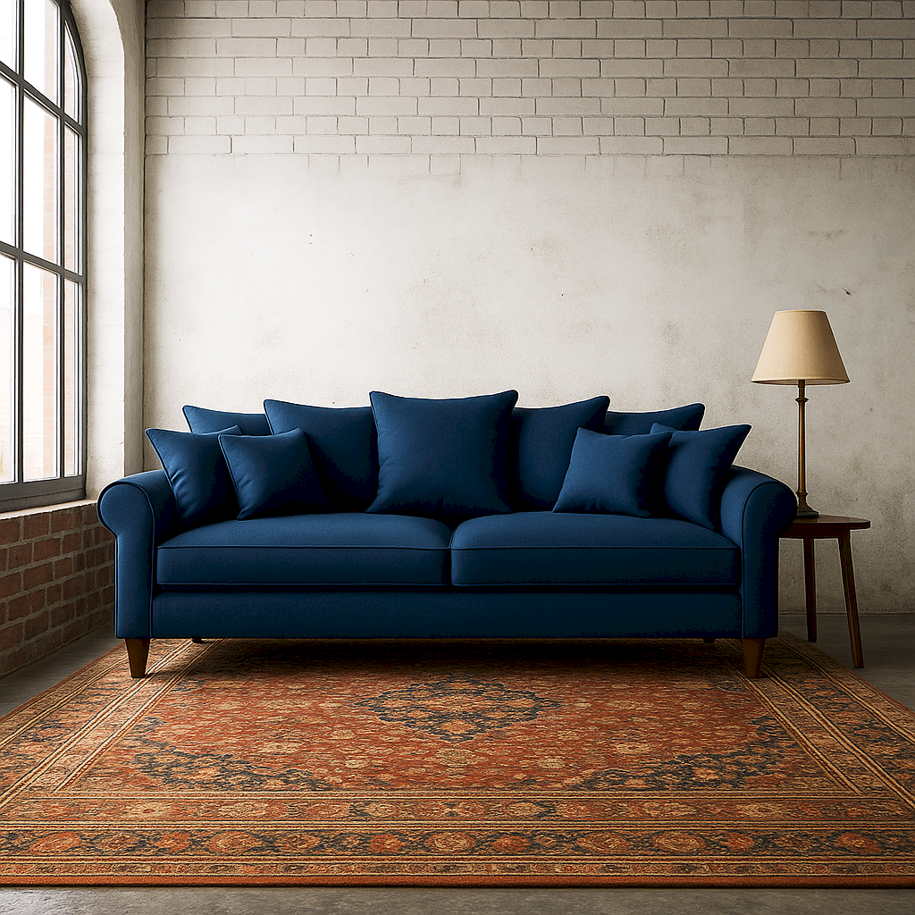 Carolo Comfy Navy Blue Three Seater Sofa