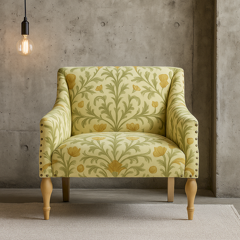 Fitzroy printed  Beige  velvet accent  chair