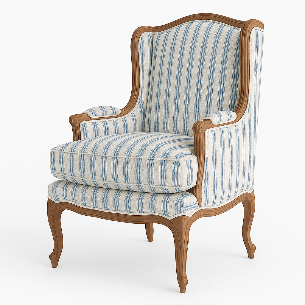 Calvin Linen  Blue Stripe Wing chair 