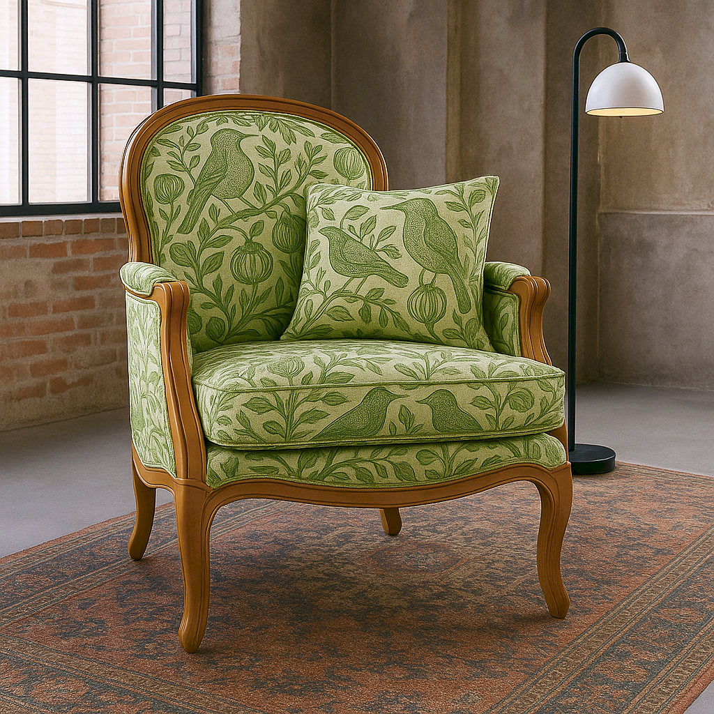 Lumo  wooden Green bird printed wing  chair