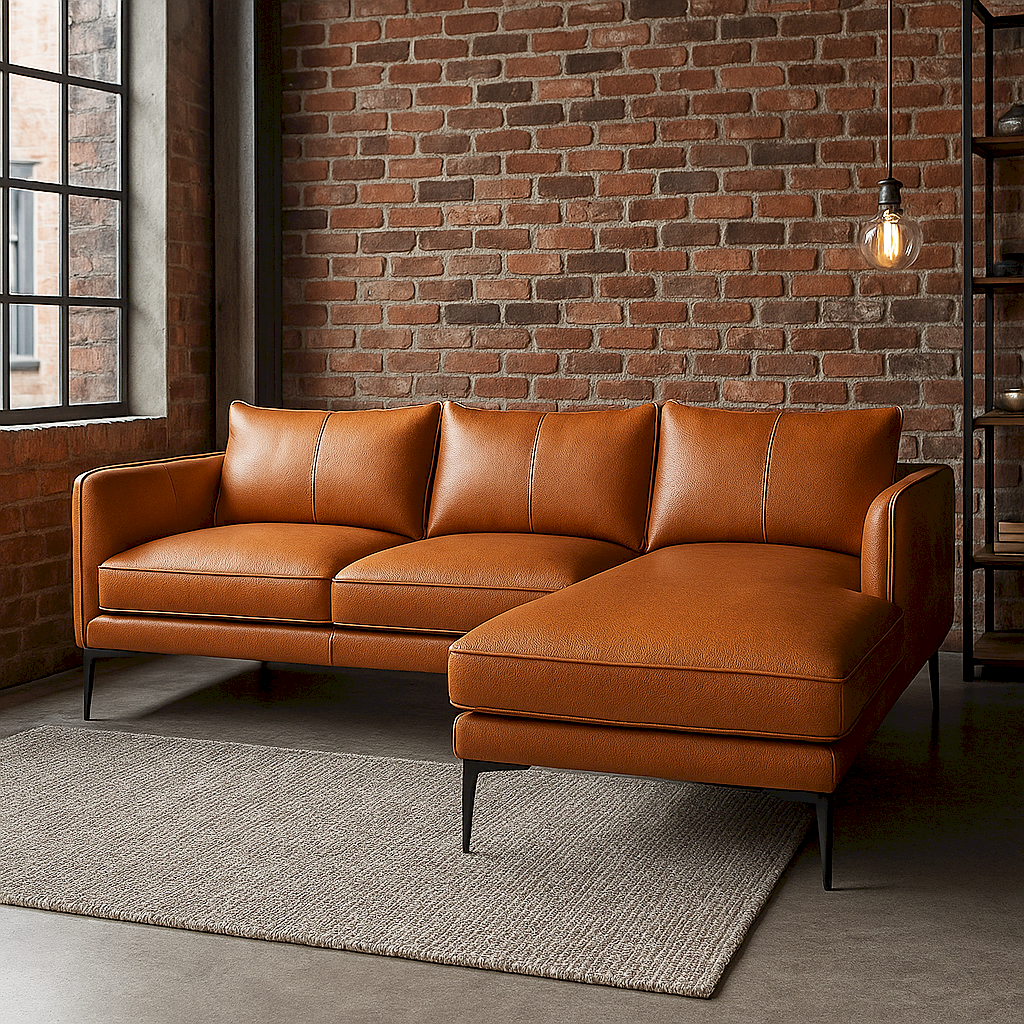 Marin L-shape Tan Leatherette   Sofa