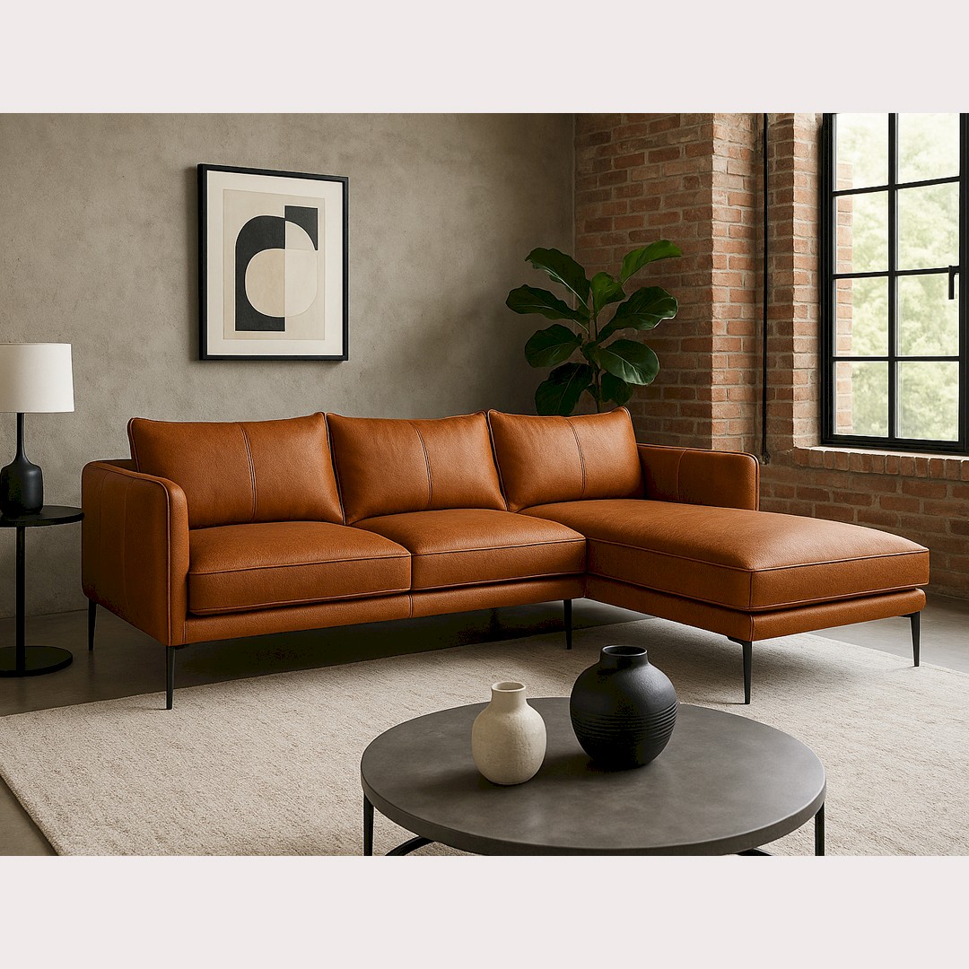 Marin L-shape Tan Leatherette   Sofa