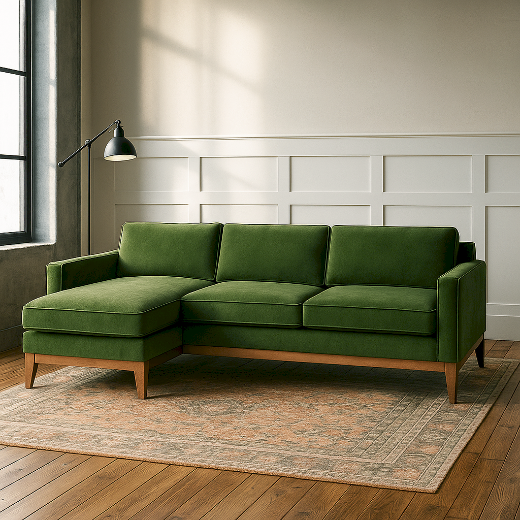 Lewis L-shape Sage Green Velvet  sofa