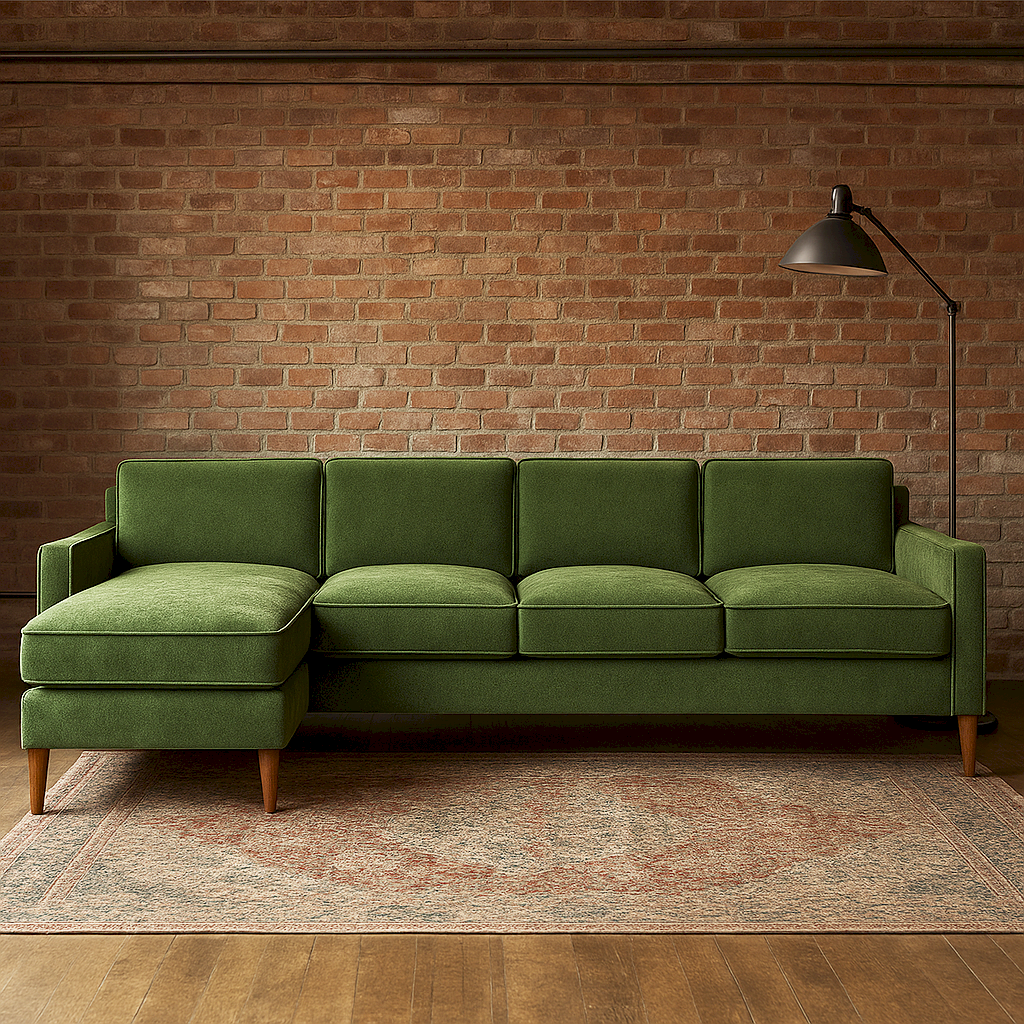 Lewis L-shape Sage Green Velvet  sofa