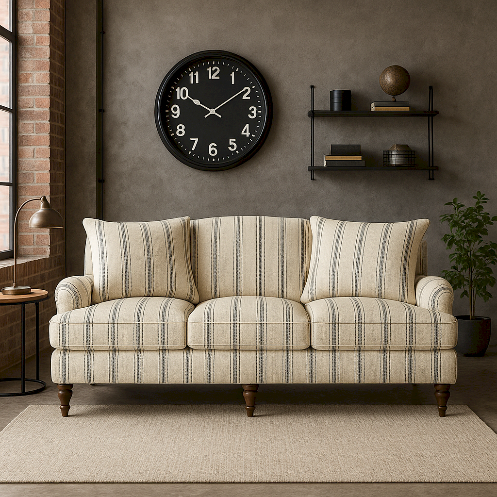 Blakeney Printed  Linen Blue strip sofa
