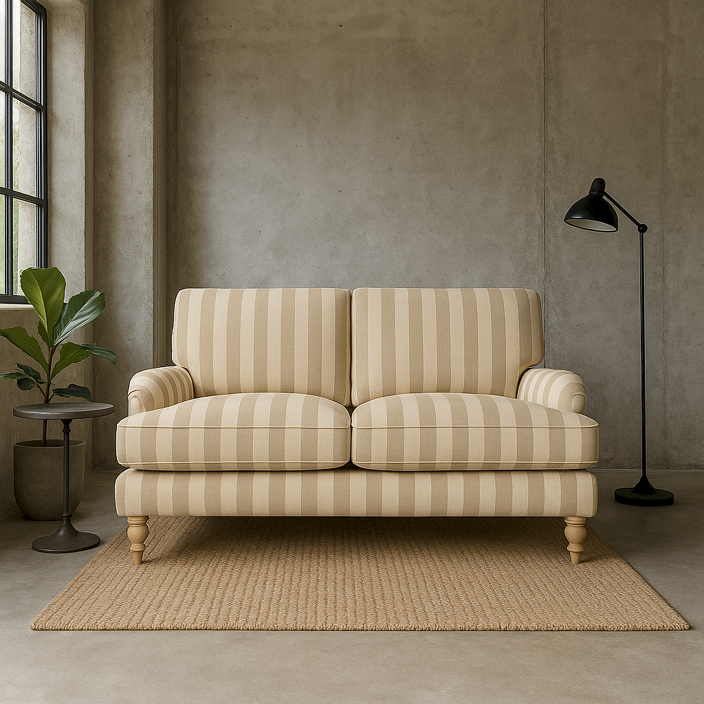 Claude Printed Linen Beige stripe sofa