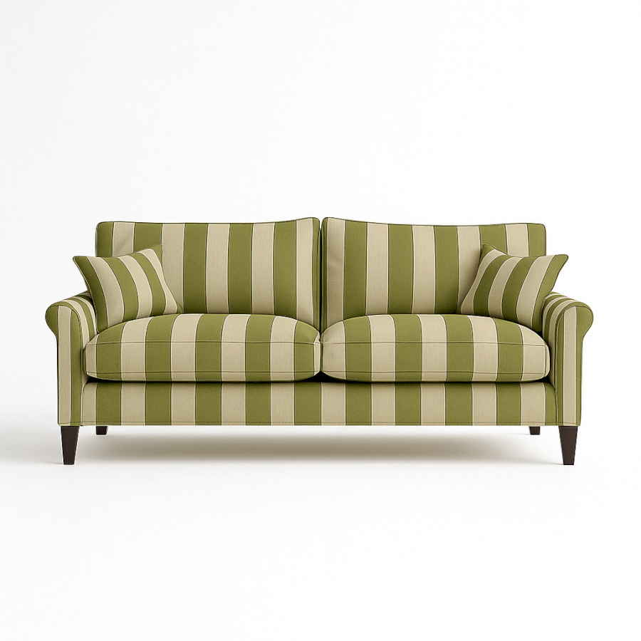 Modo Linen Olive green  Printed  Stripe Sofa 