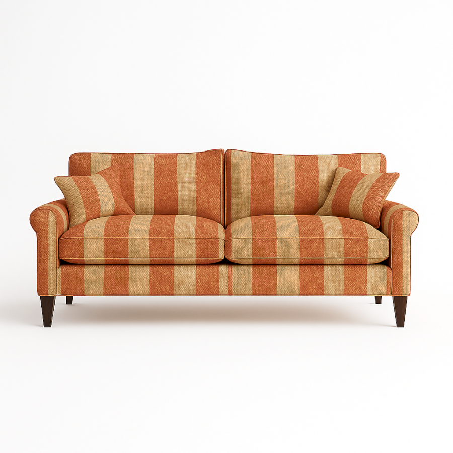Modo Linen Printed Orange Red Stripe Sofa 