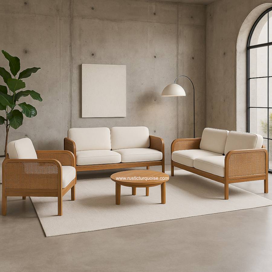 Donatello Rattan Linen  Sofa 