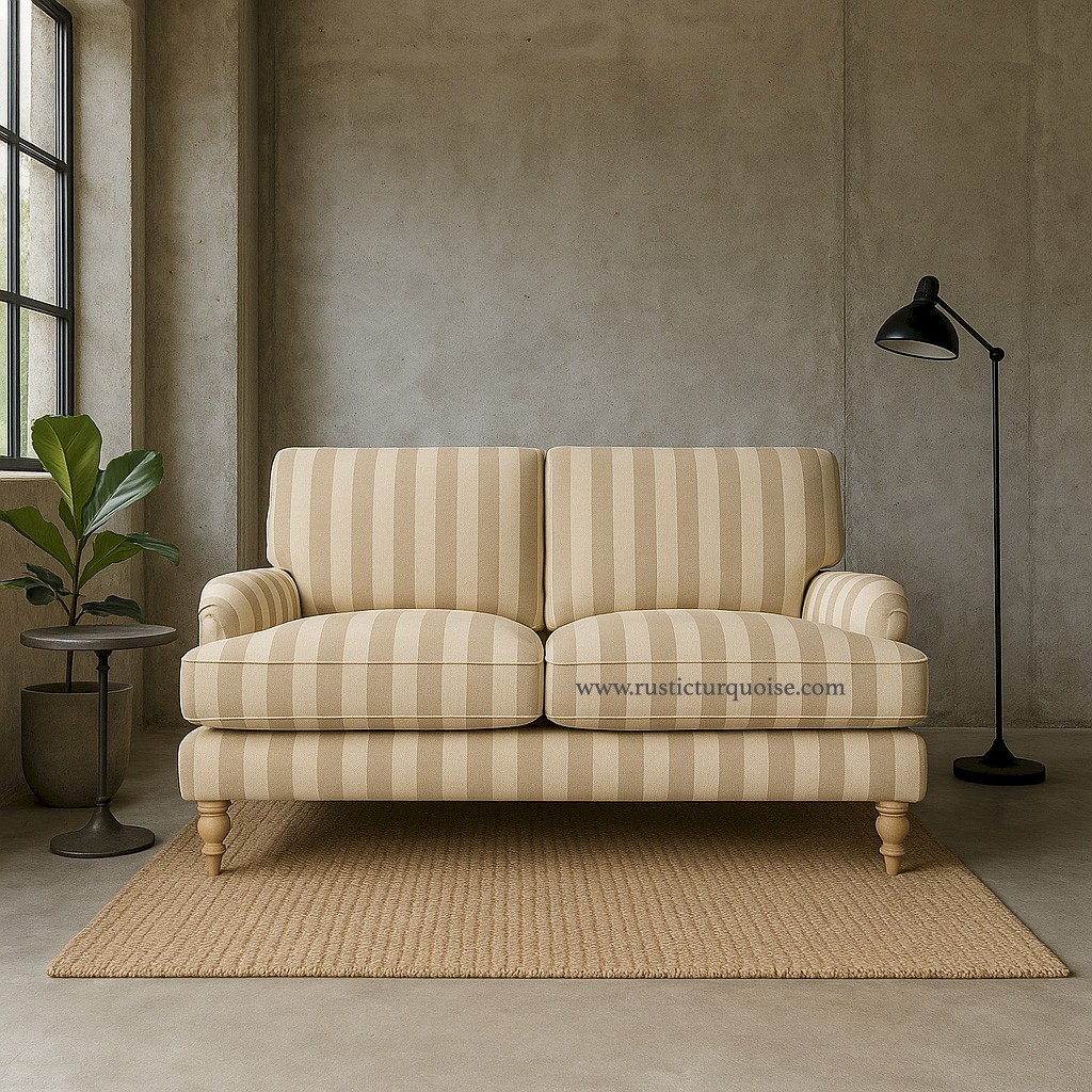 Claude Printed Linen Beige stripe sofa
