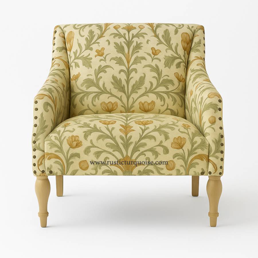Fitzroy printed  Beige  velvet accent  chair