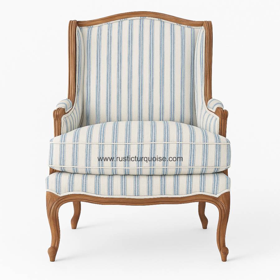Calvin Linen  Blue Stripe Wing chair 