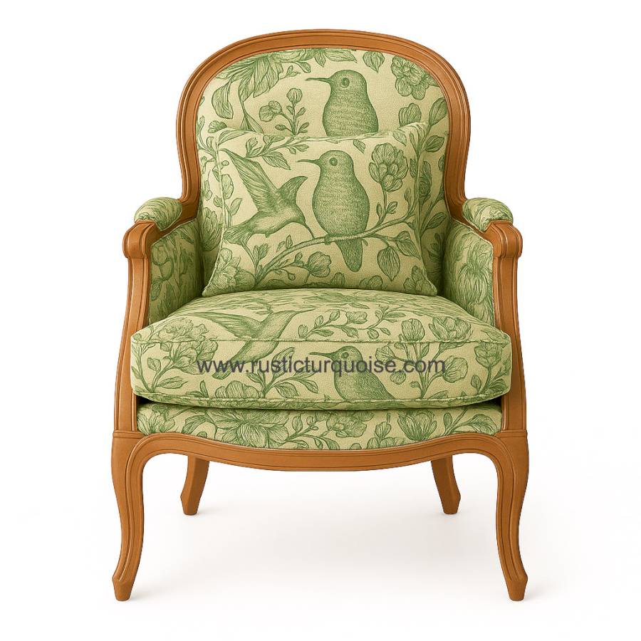 Lumo  wooden Green bird printed wing  chair