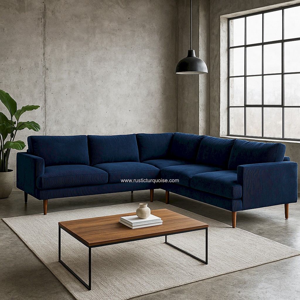 Haven  L-Shaped Sectional Corner Velvet Blue  Sofa 