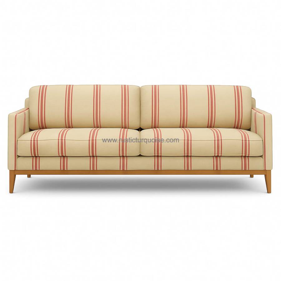 Charlbury Printed Linen Red Stripe Three Seater Sofa