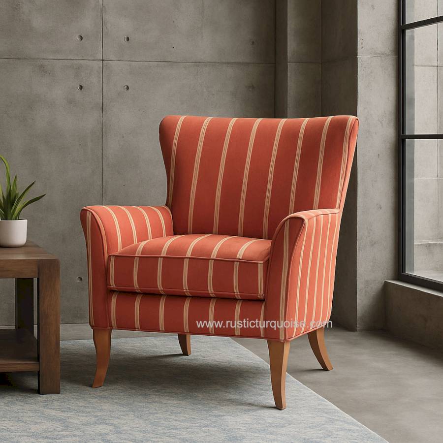 Presidio Printed Blue Stripes  Wing Chair