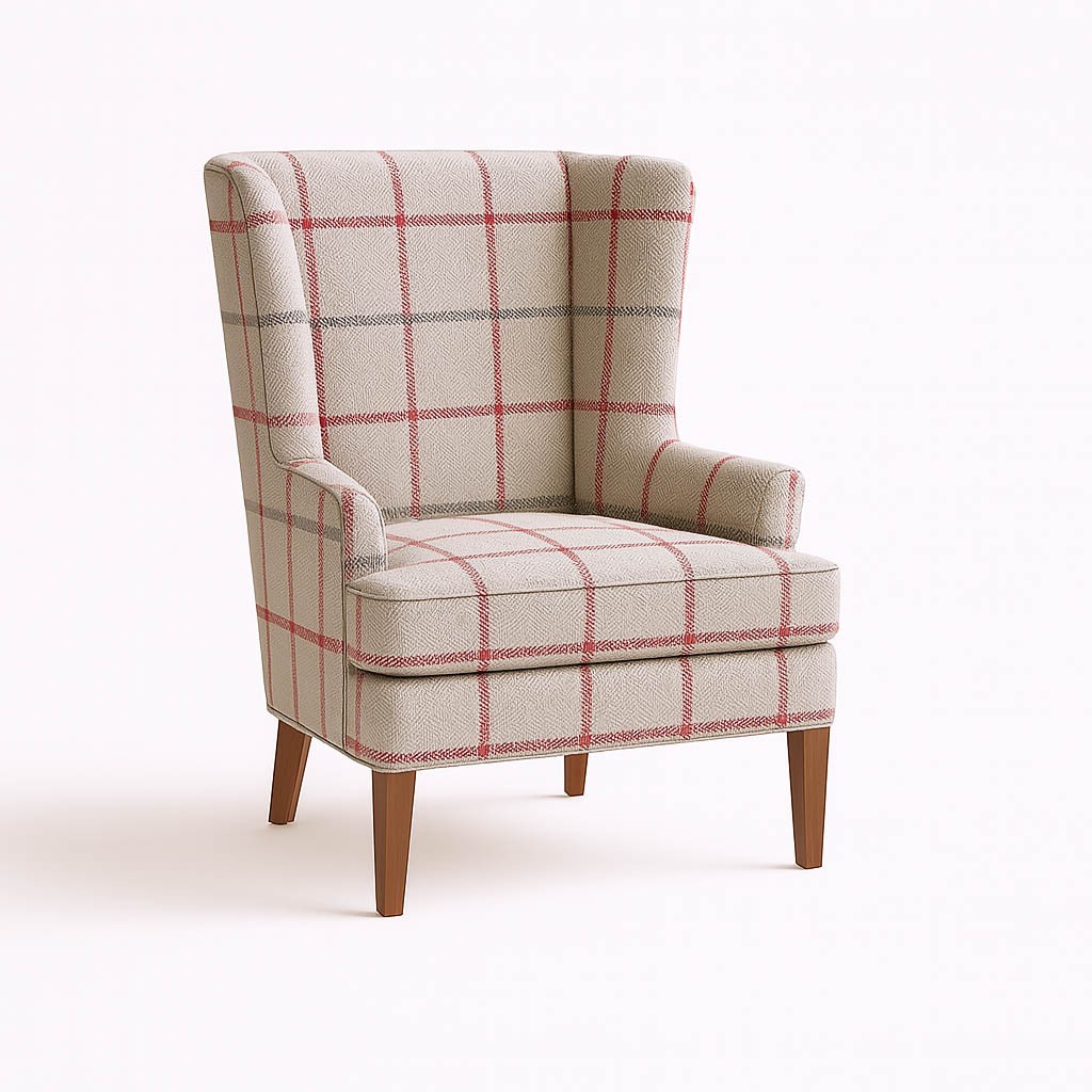 Cayden  Olive green Check Wing Chair 