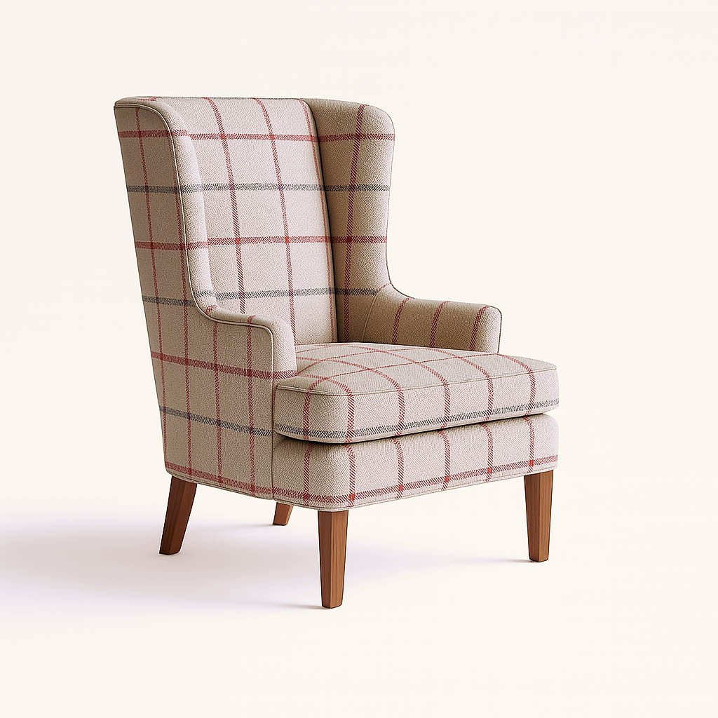 Cayden  White Check Wing Chair 