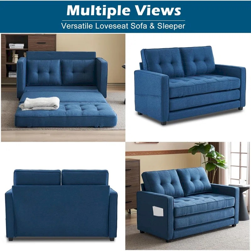 Lorraine Upholstered Sleeper Linen Blue  Sofa bed 