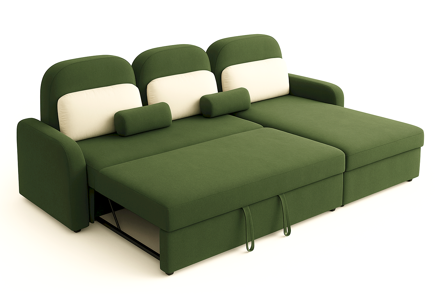 Modern Green L Shape Convertible Sofa Bed with Storage