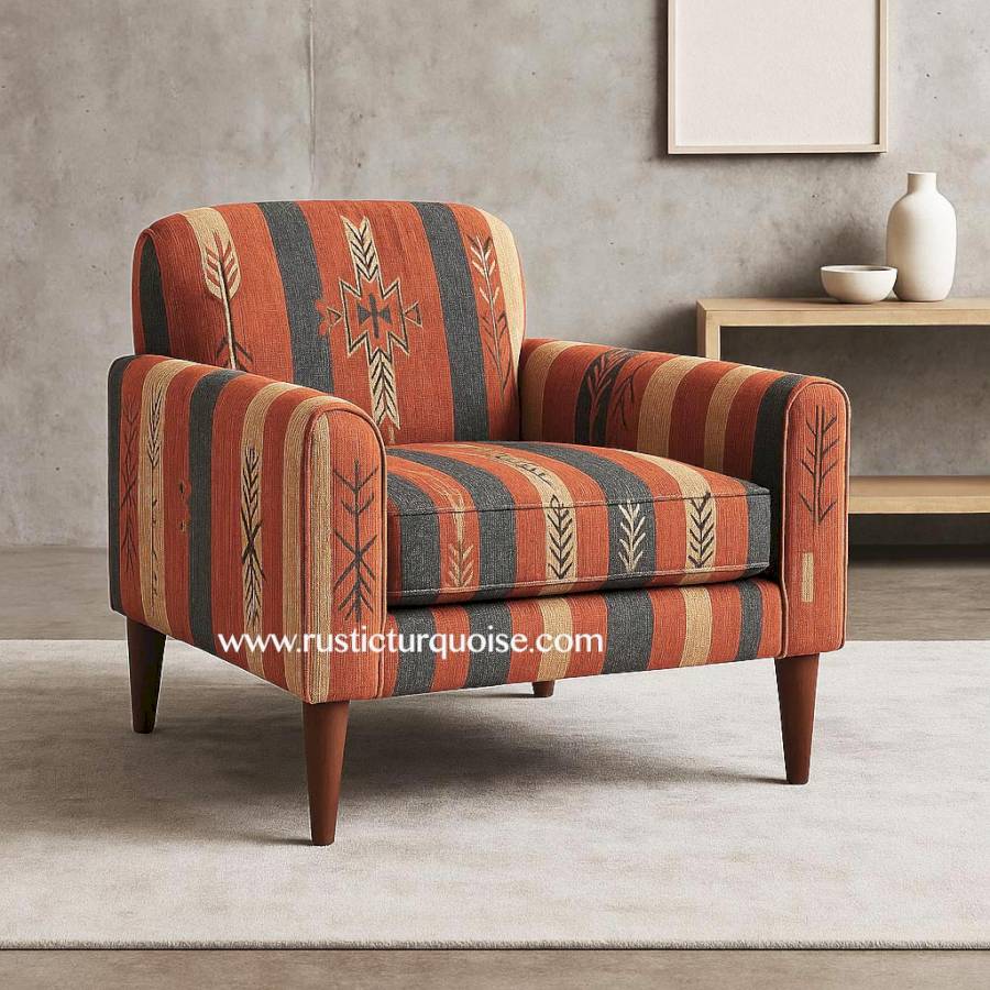 Cairo Rug tribal Red  Printed Accent Chair 