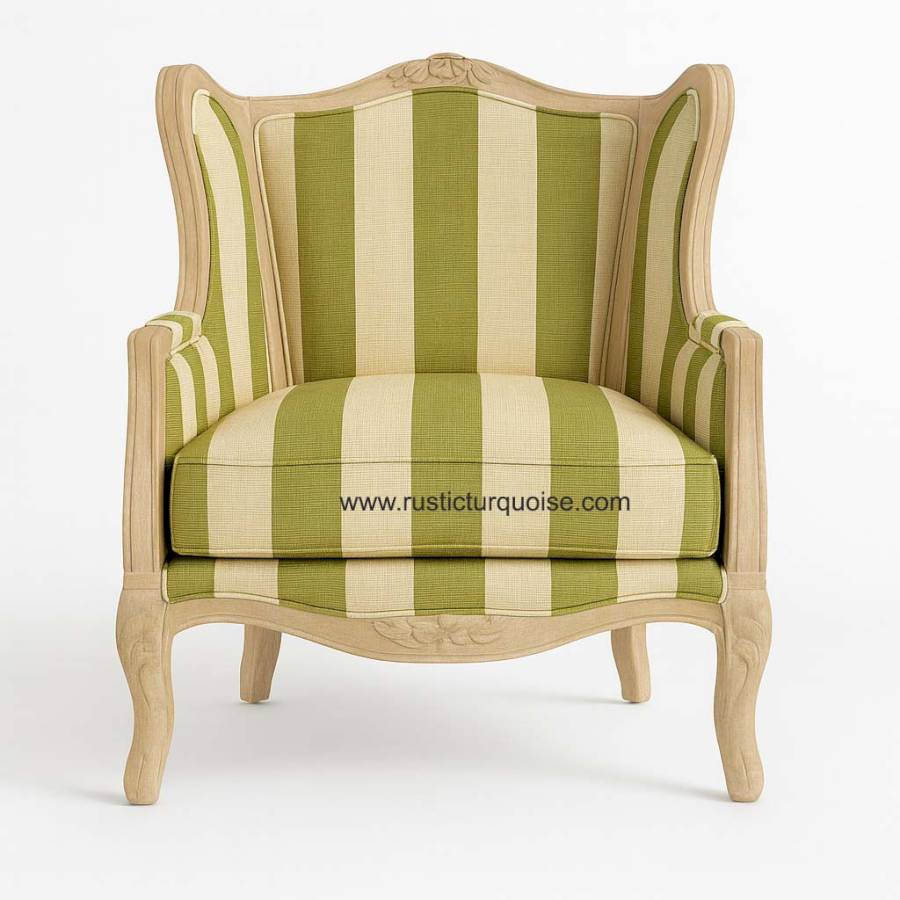 Verona Linen  Olive green Stripes Wing chair 