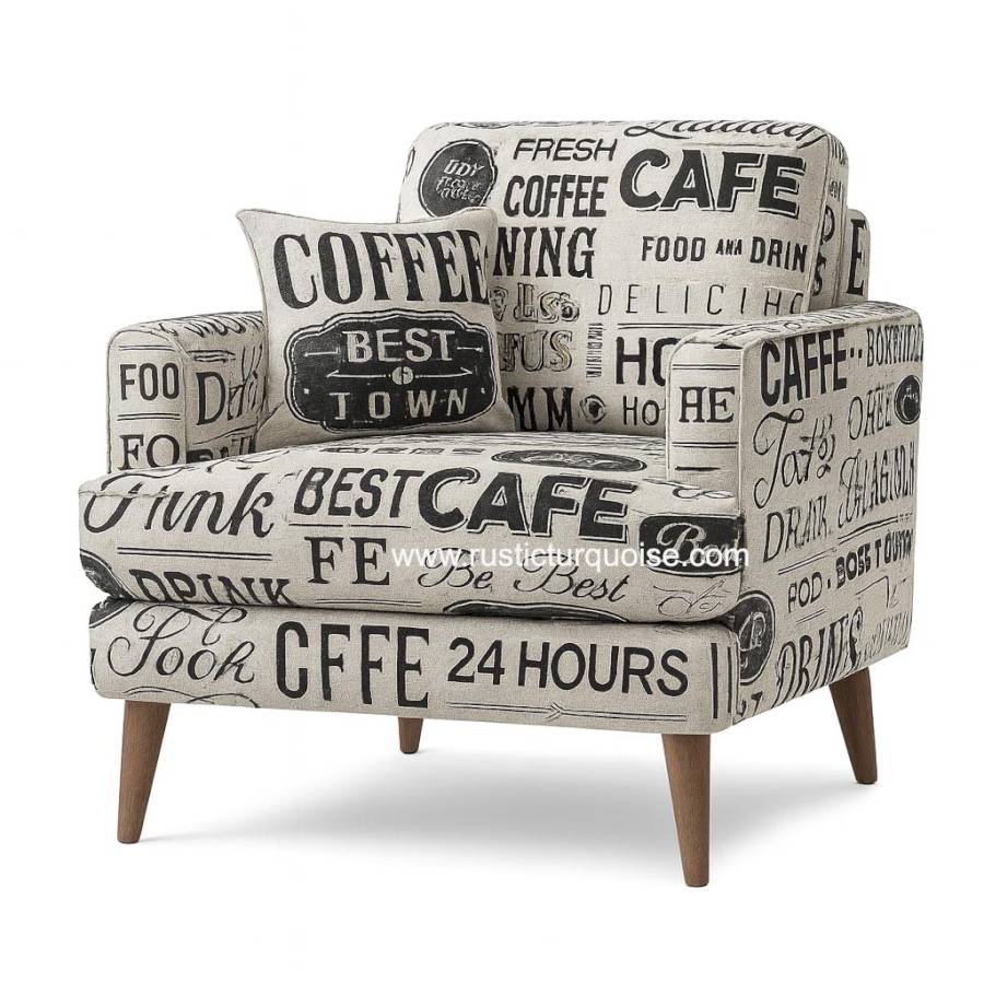 Coffeehouse Charm  Text Printed Sofa 