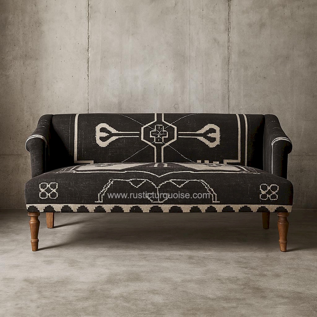Rustic Tribal Black Upholstered Sofa