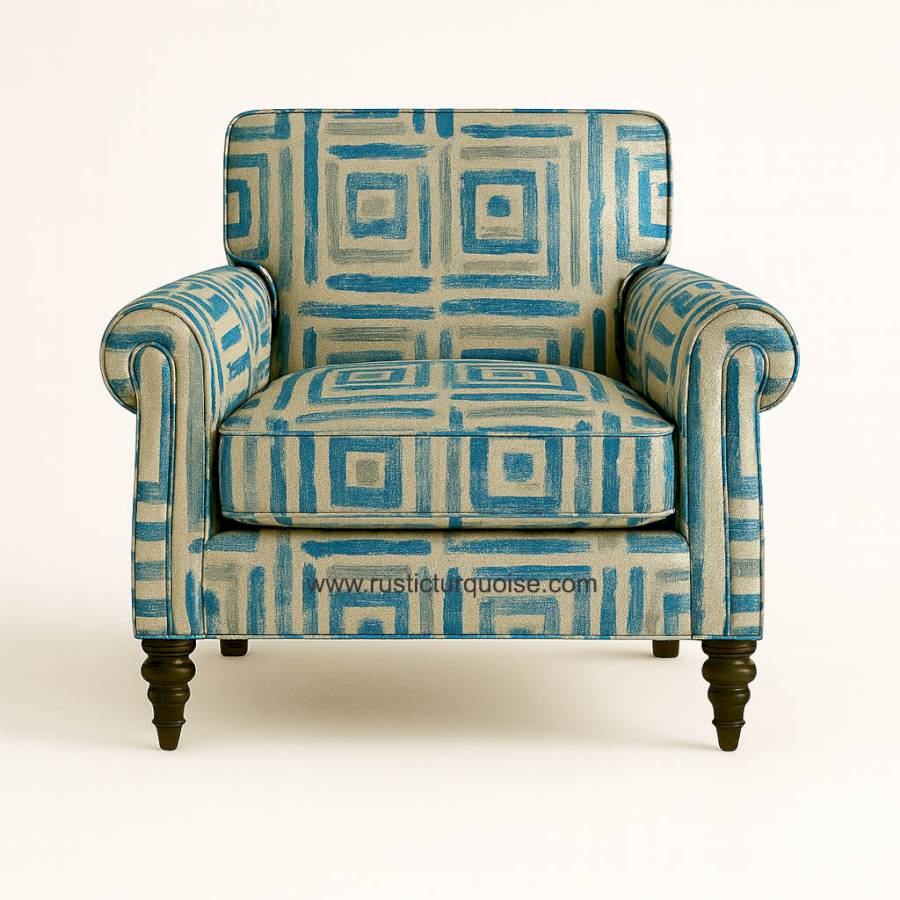 Amber Blue Maze Pattern 3 seater  Sofa 