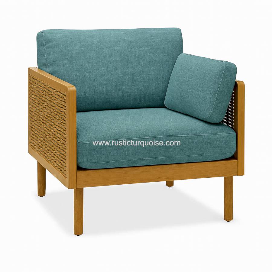 Edgewood Rattan Teal 3 Seater Sofa