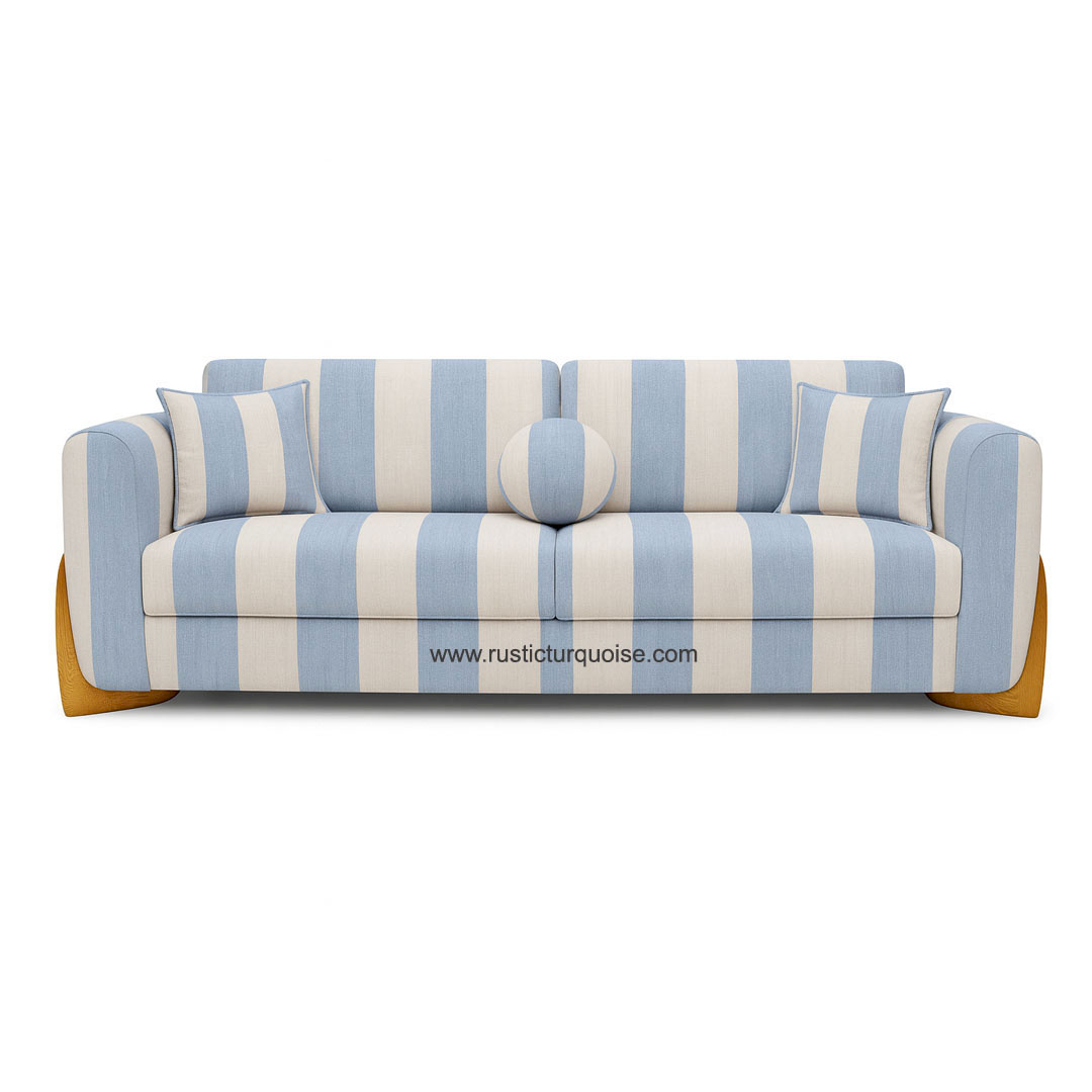 Cloud Beige And Blue Stripe Modern 3 Seater  sofa 
