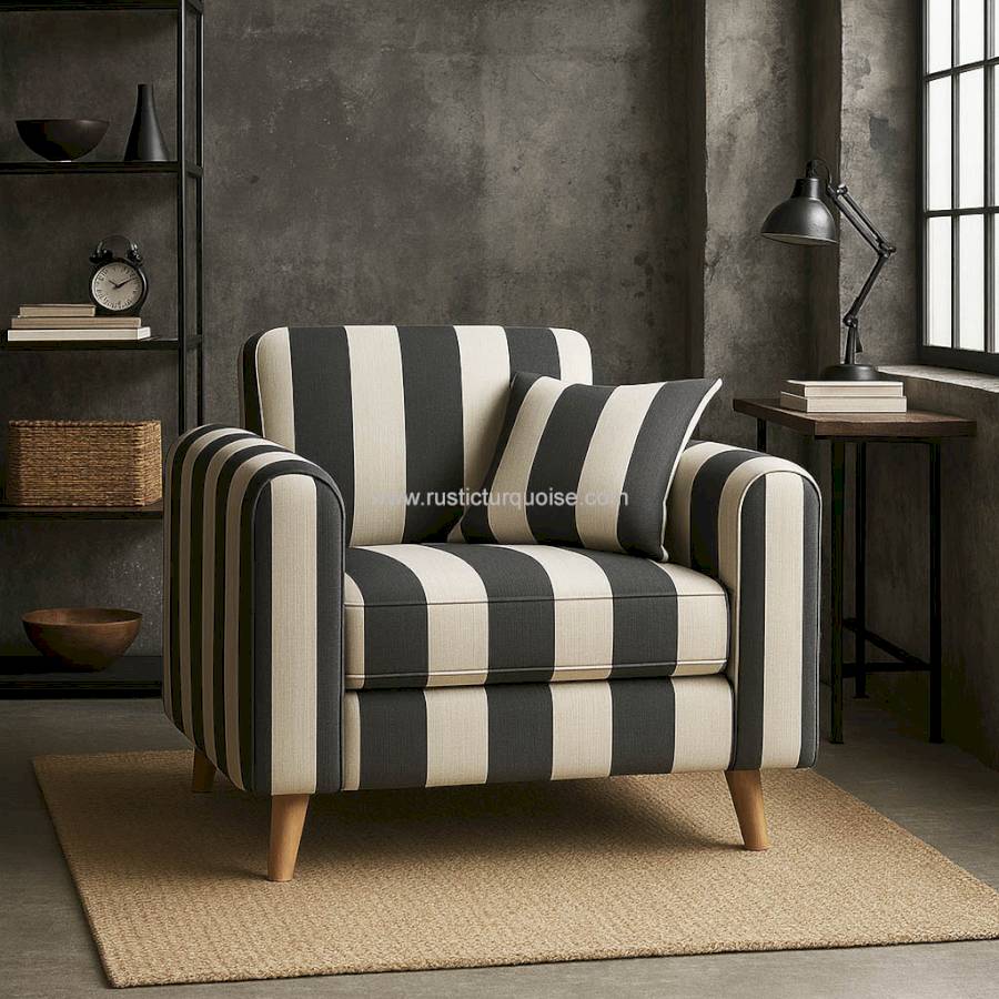 Marbella Stripe Black N White  Accent Chair 