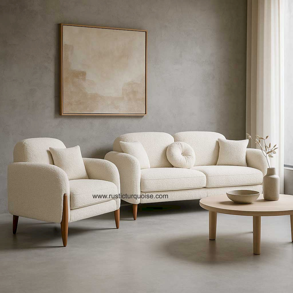 Pebble White Modern Boucle 3 seater  sofa 