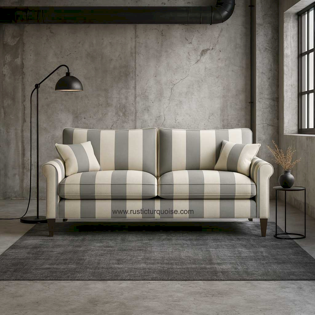 Modo Linen Printed Gray  Stripe Sofa  