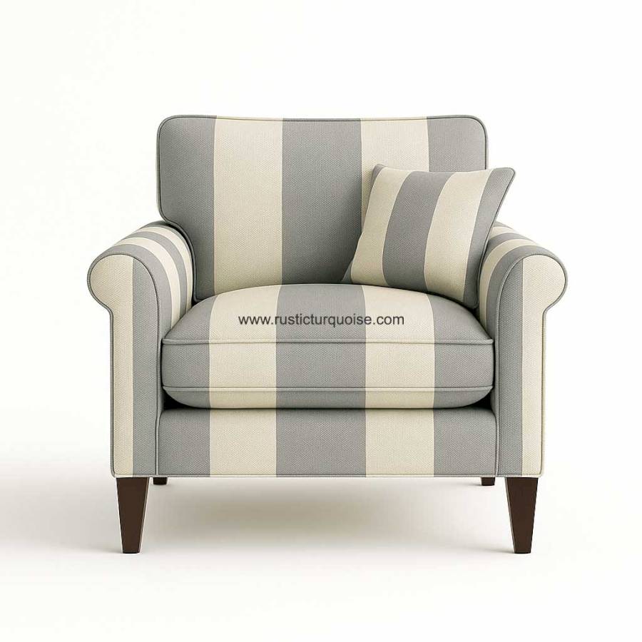 Modo Linen Printed Gray  Stripe Sofa  
