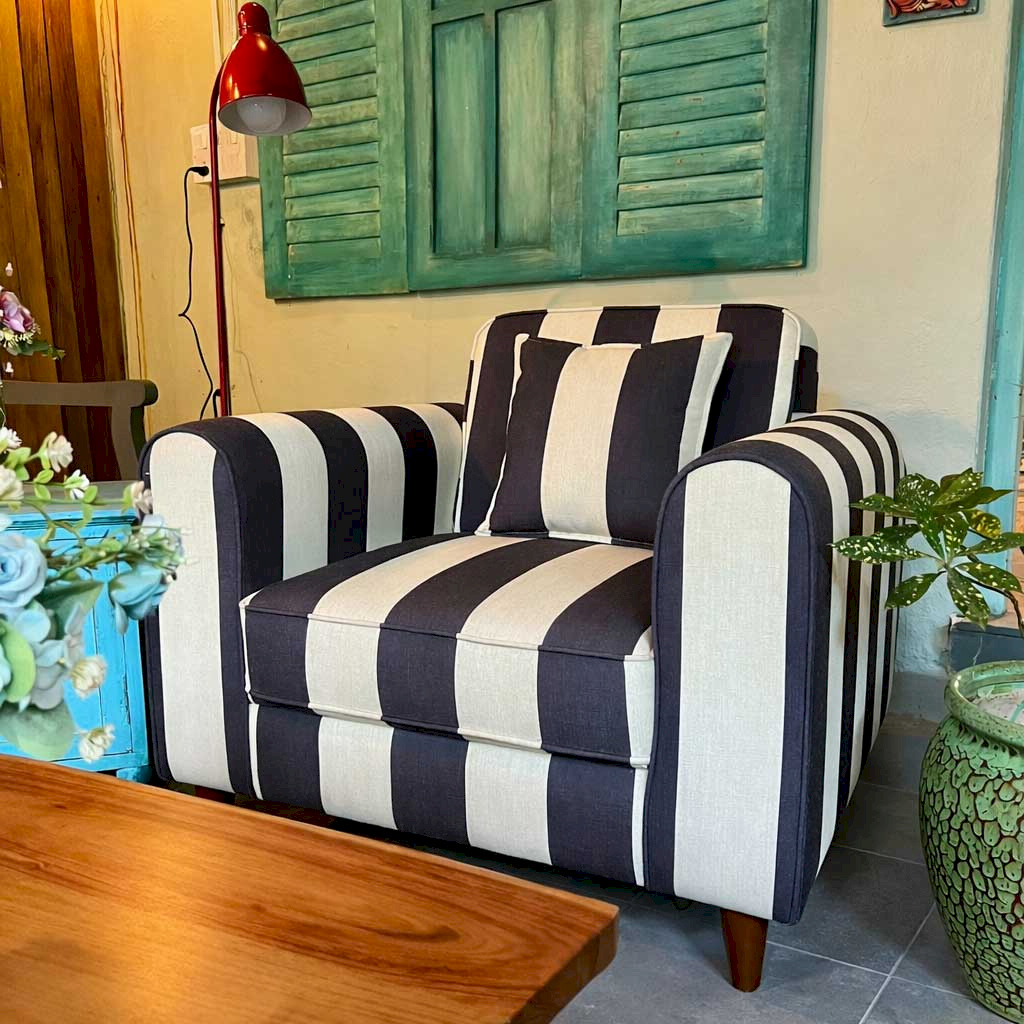 Marbella Stripe Black N White  Accent Chair 