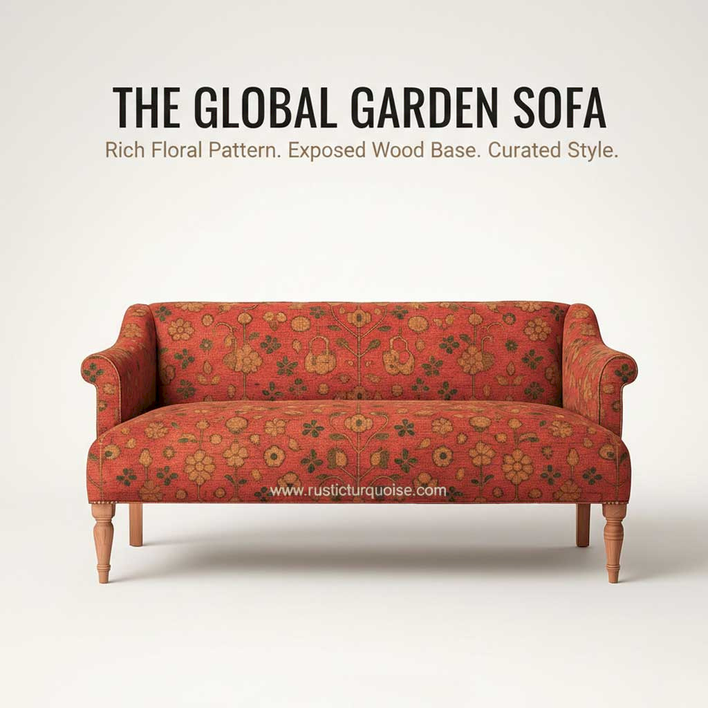 Rugs Red Linen  printed Sofa 