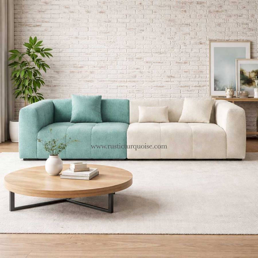 The Modular Block  Modern Teal Three Seater Sofa 