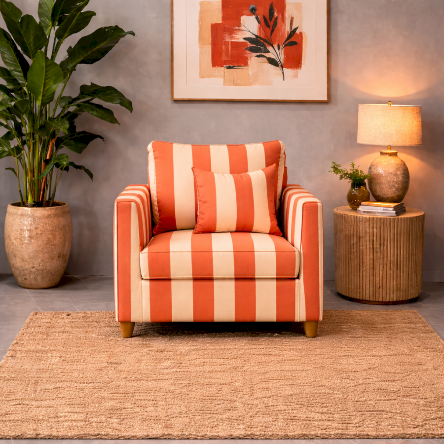 Sunset  Stripe Red n White   3 Seater  sofa 