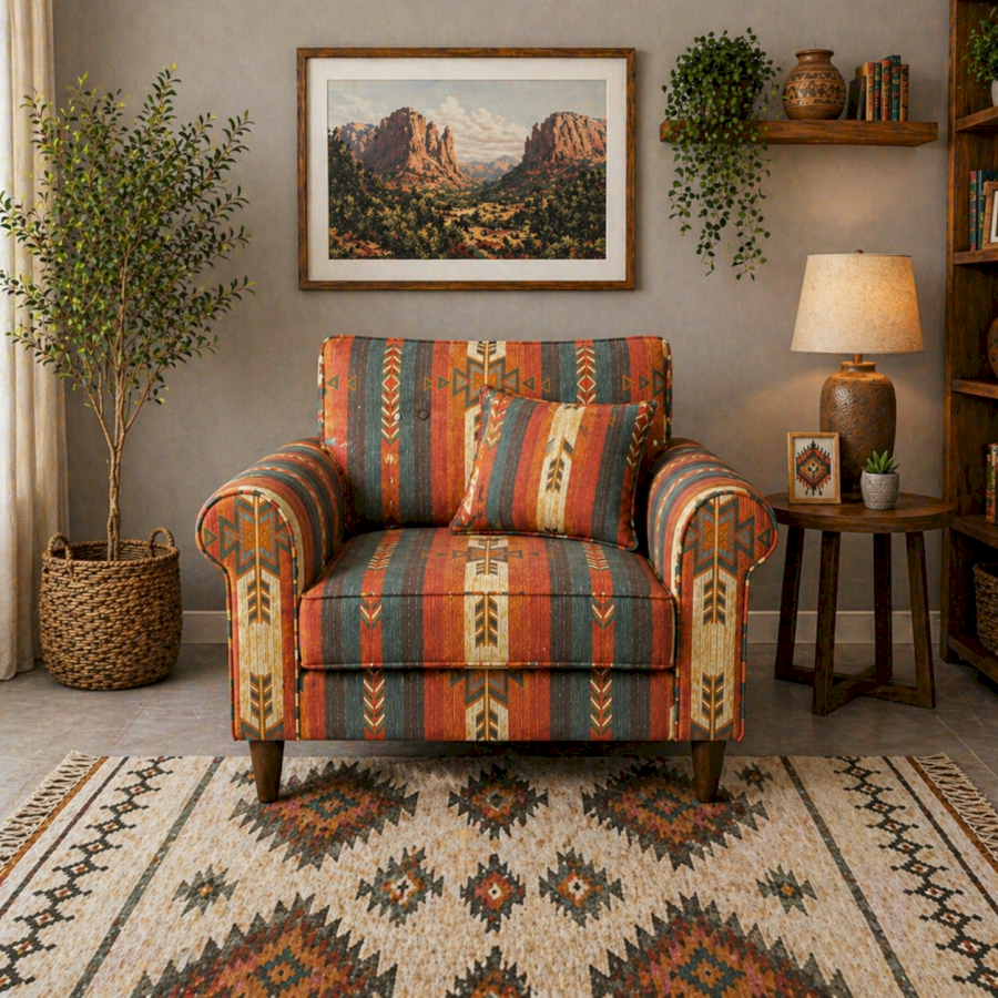 Cairo Rug tribal Red Roll Armed  Printed Accent Chair 