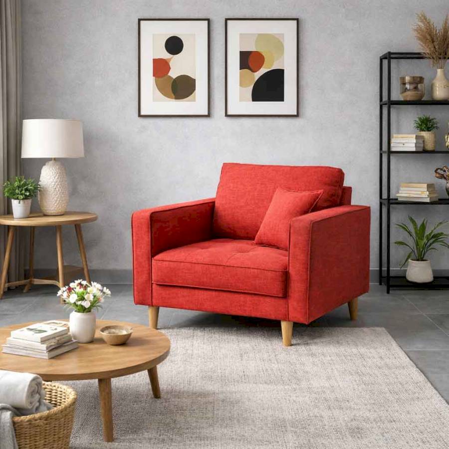 Brickhaven Linen Red Color  Three seater   Sofa 