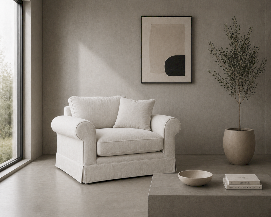 Cloudrest Classic White Comfy Sofa | Premium Linen Fabric 3 Seater Living Room Sofa | Rustic Turquoise
