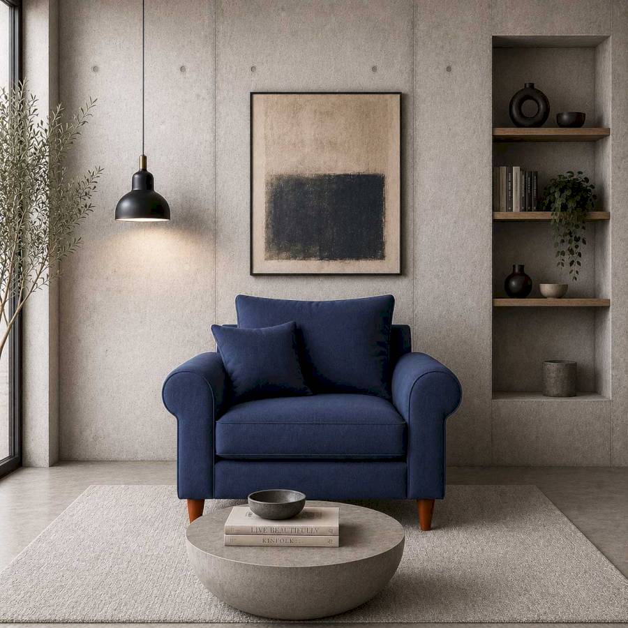 Carolo Comfy Linen  Navy Blue Three Seater Sofa