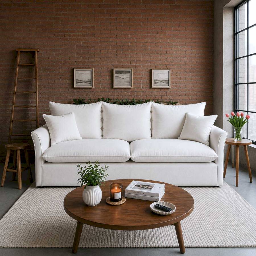 Deondry  Comfy Linen White  Sofa