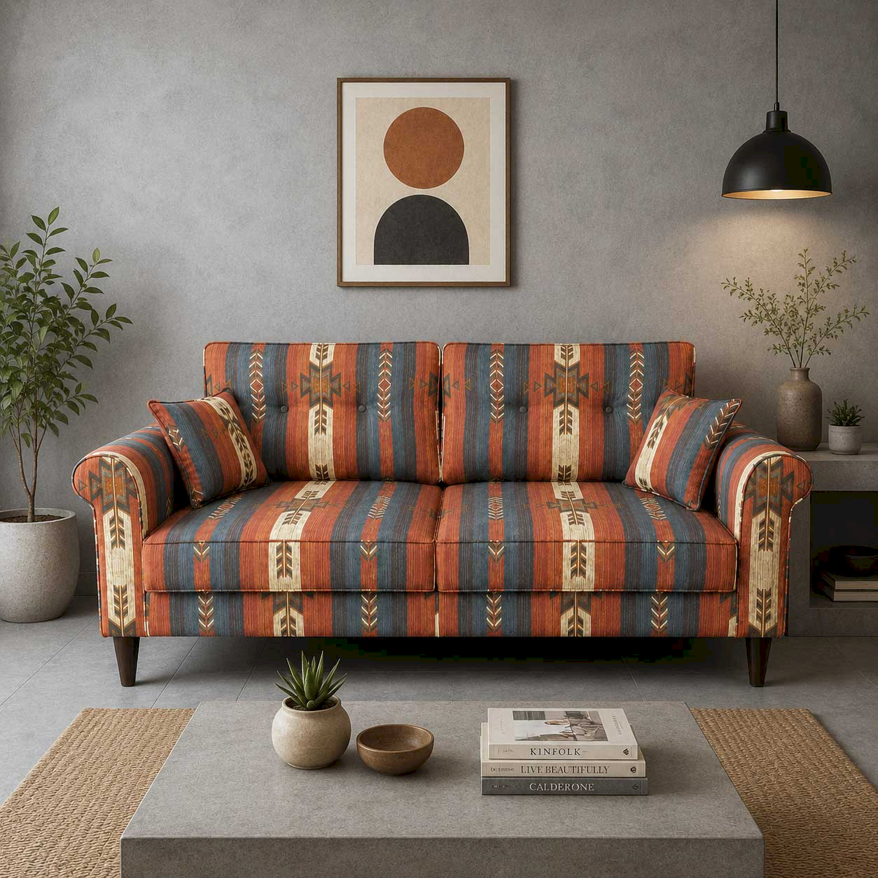 Rugs  Tribel Linen  Rolled Armed Red printed Sofa 