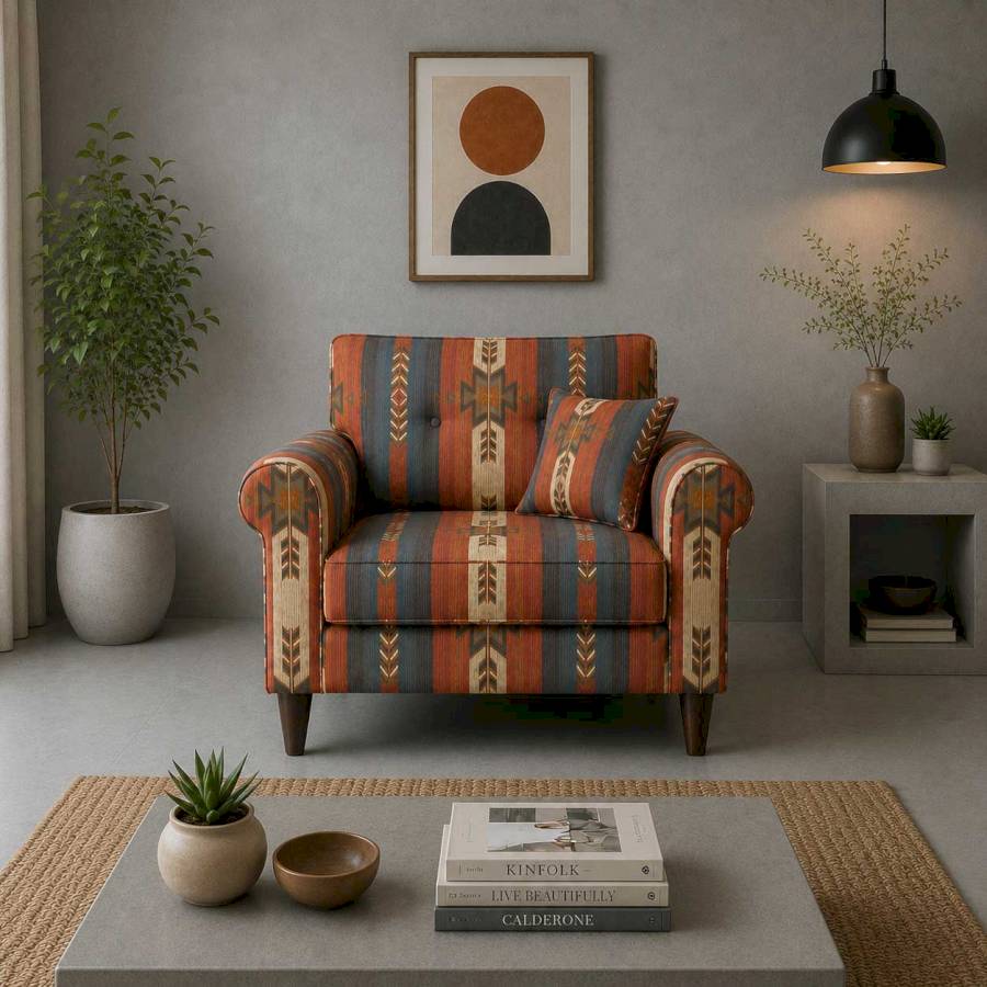 Rugs  Tribel Linen  Rolled Armed Red printed Sofa 