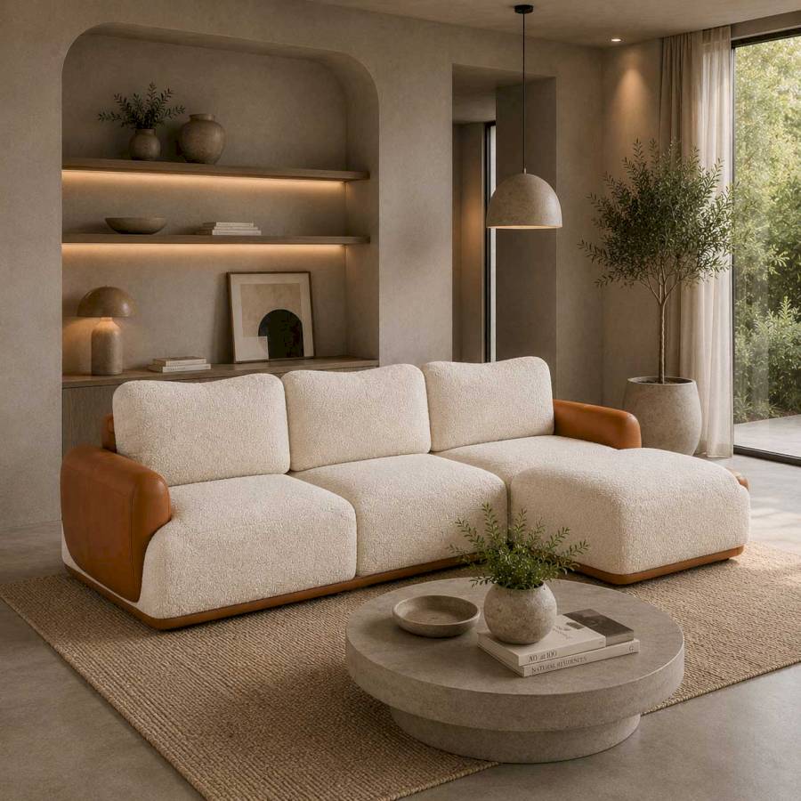 Aurelia Boucle  Chaise with Ottoman Sofa