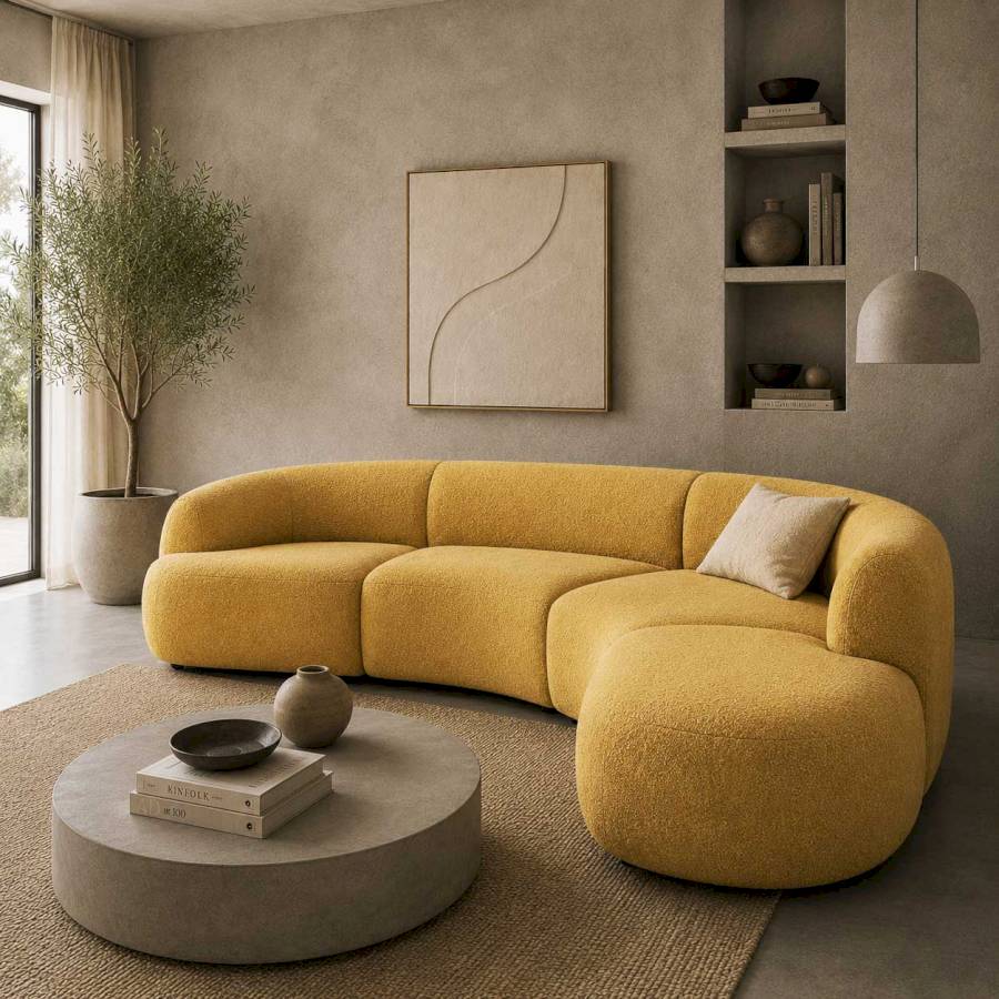 Solara Curve Velvet 5 Seater L-Shape Sofa | Curved Corner Sofa for Living Room | Rustic Turquoise