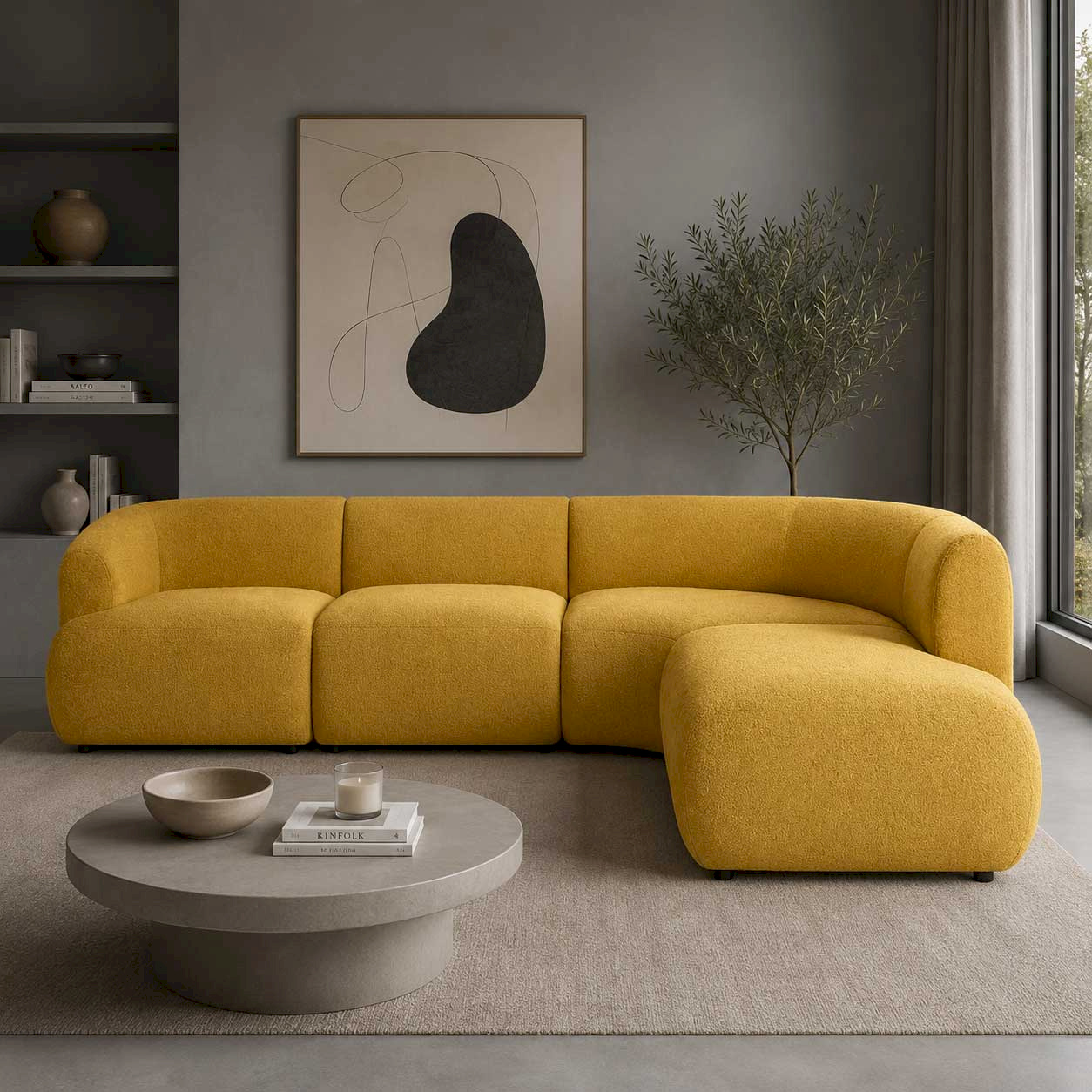 Solara Curve Velvet 5 Seater L-Shape Sofa | Curved Corner Sofa for Living Room | Rustic Turquoise